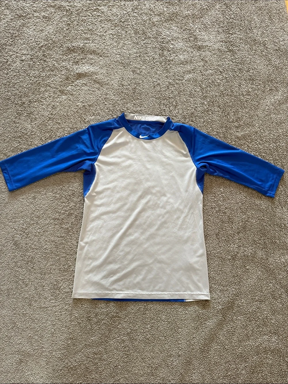 Nike Youth White and Royal Blue Raglan Athletic Shirt